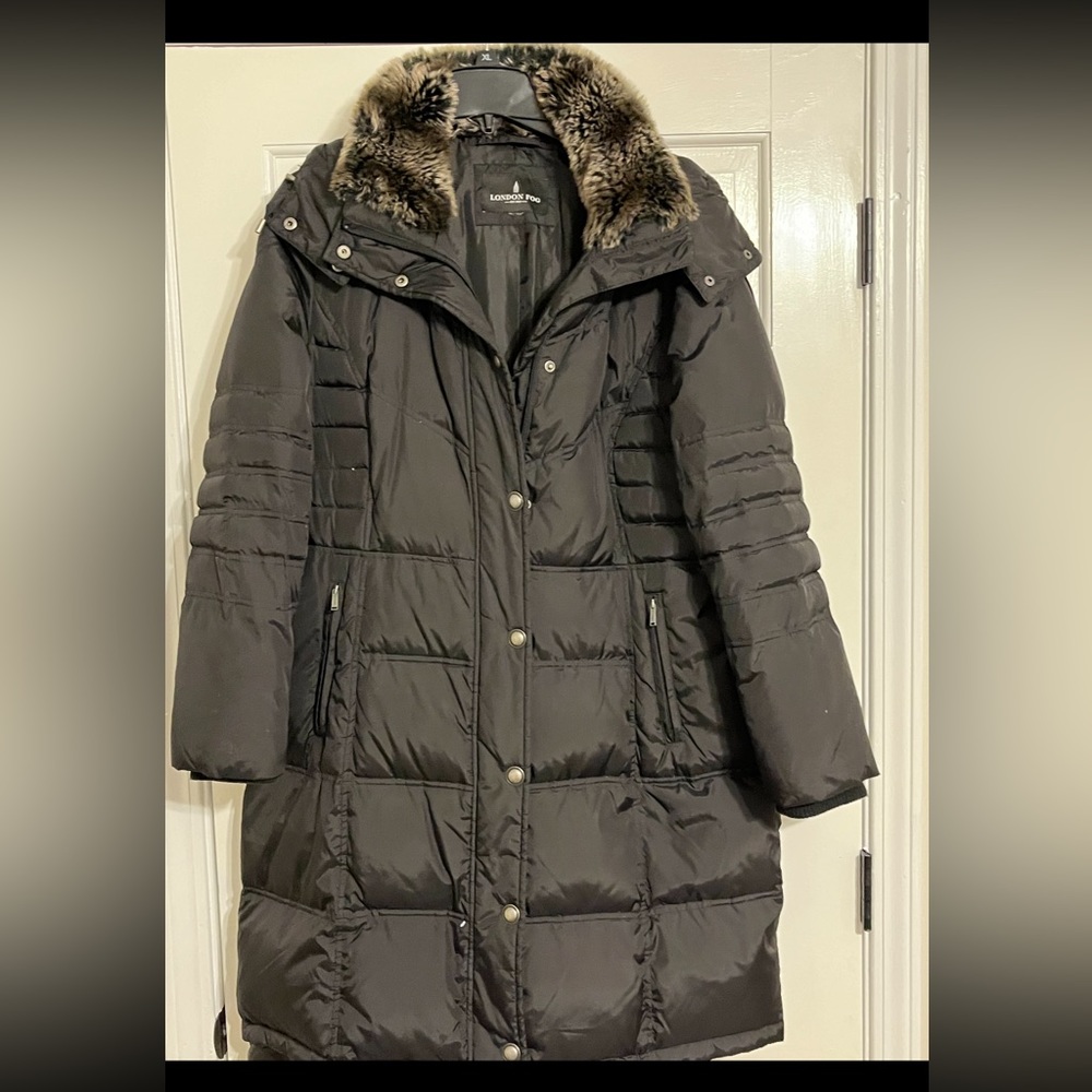 London Fog down puffer coat with fur trimmed hood